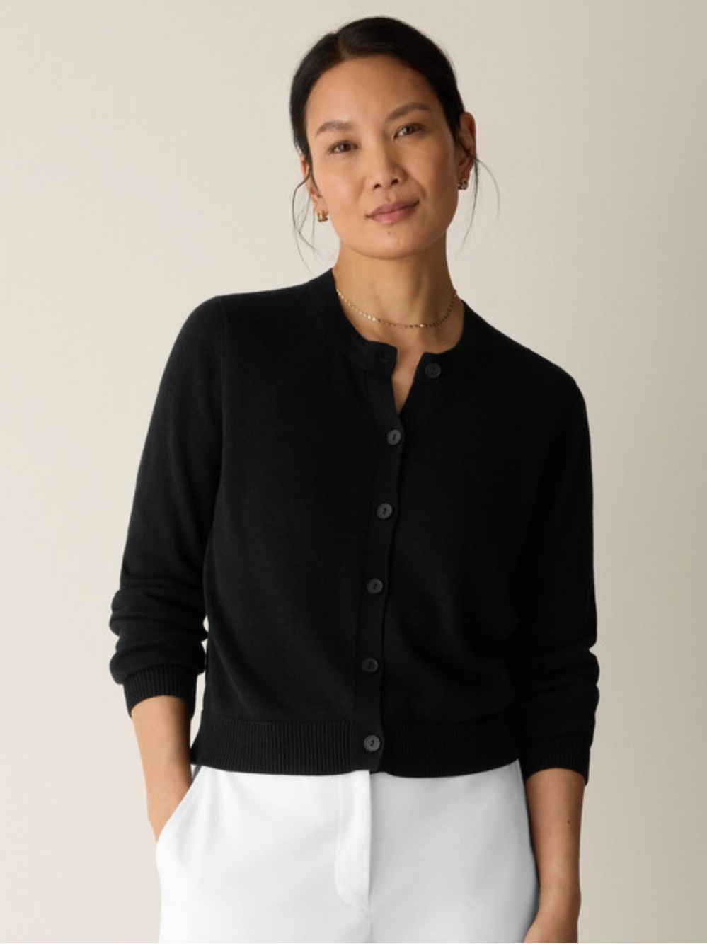 Eileen fisher organic cotton Black Button-Front Women's Cardigan Sweater